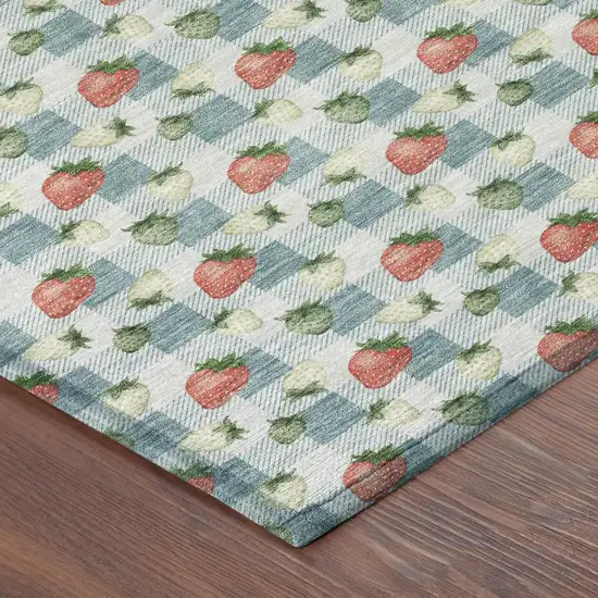 Teal Blue And Silver Floral Washable Indoor Outdoor Area Rug Photo 3