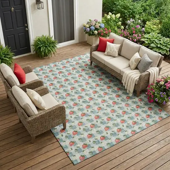 Teal Blue And Silver Floral Washable Indoor Outdoor Area Rug Photo 1