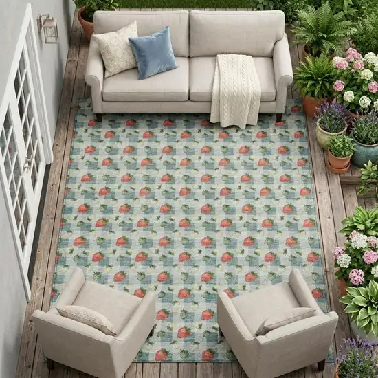 Teal Blue And Silver Floral Washable Indoor Outdoor Area Rug Photo 1