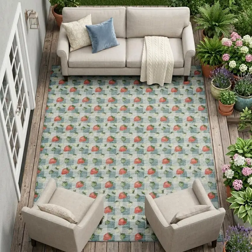 Teal Blue And Silver Floral Washable Indoor Outdoor Area Rug Photo 1