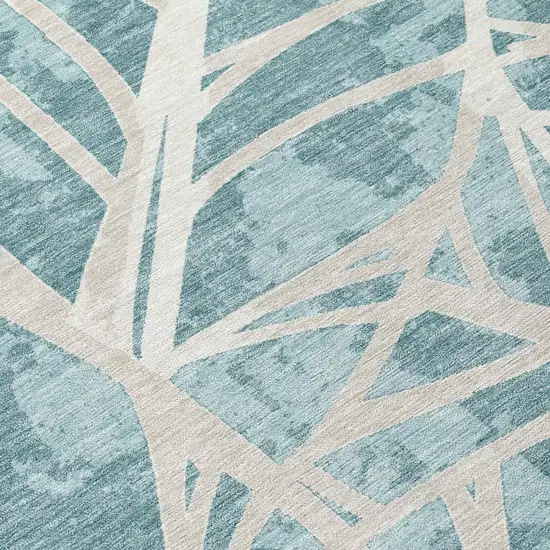 Teal Blue And Silver Floral Washable Indoor Outdoor Area Rug Photo 4