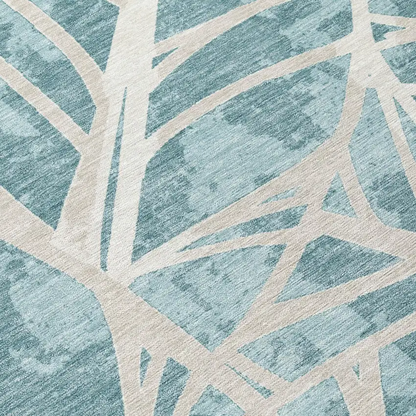 Teal Blue And Silver Floral Washable Indoor Outdoor Area Rug Photo 4