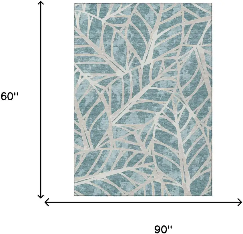 Teal Blue And Silver Floral Washable Indoor Outdoor Area Rug Photo 5