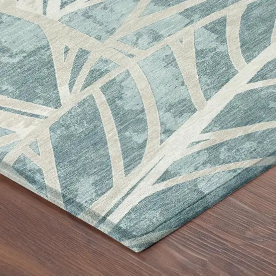 Teal Blue And Silver Floral Washable Indoor Outdoor Area Rug Photo 3