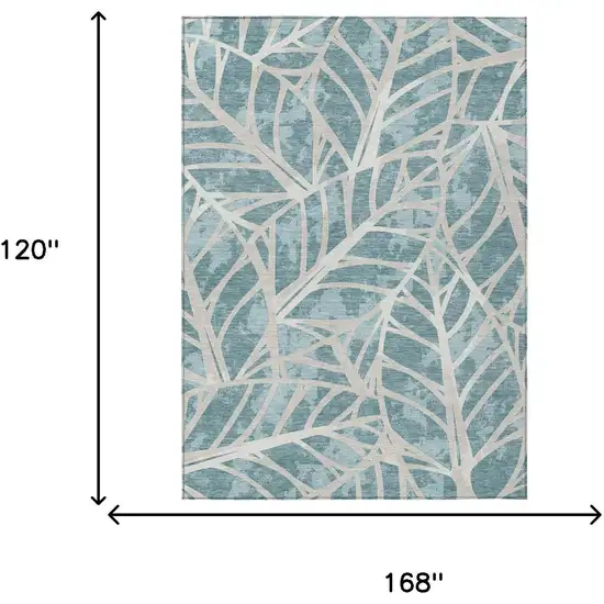 Teal Blue And Silver Floral Washable Indoor Outdoor Area Rug Photo 5
