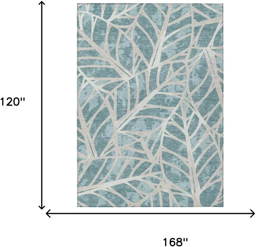 Teal Blue And Silver Floral Washable Indoor Outdoor Area Rug Photo 5