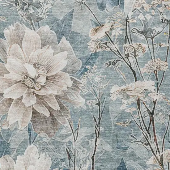 Teal Blue And Silver Floral Washable Indoor Outdoor Area Rug Photo 4