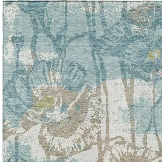 Teal Blue And Silver Floral Washable Indoor Outdoor Area Rug Photo 2