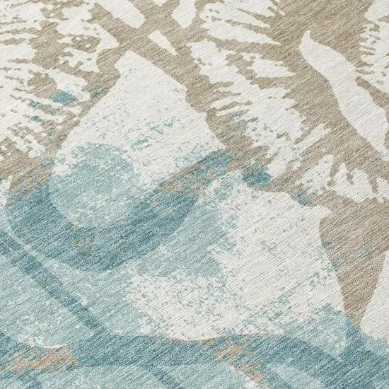 Teal Blue And Silver Floral Washable Indoor Outdoor Area Rug Photo 5