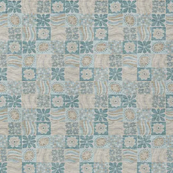 Teal Blue And Silver Floral Washable Indoor Outdoor Area Rug Photo 2