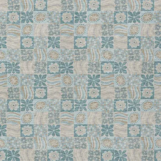 Teal Blue And Silver Floral Washable Indoor Outdoor Area Rug Photo 3