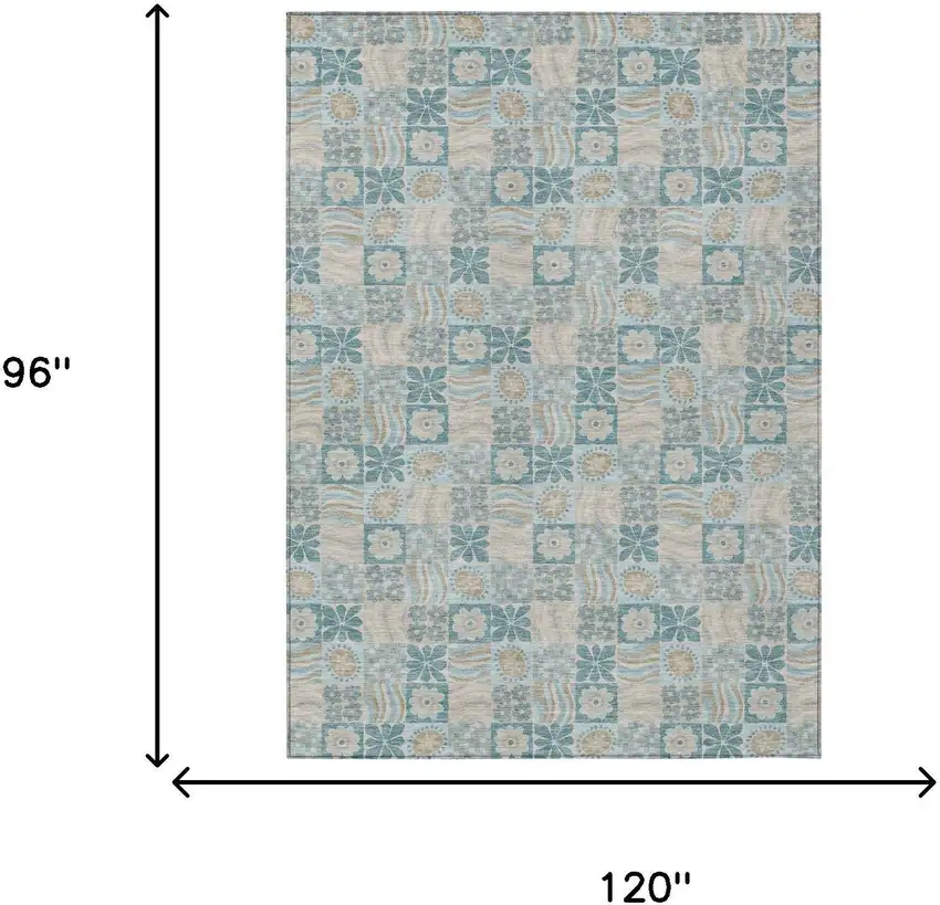 Teal Blue And Silver Floral Washable Indoor Outdoor Area Rug Photo 6