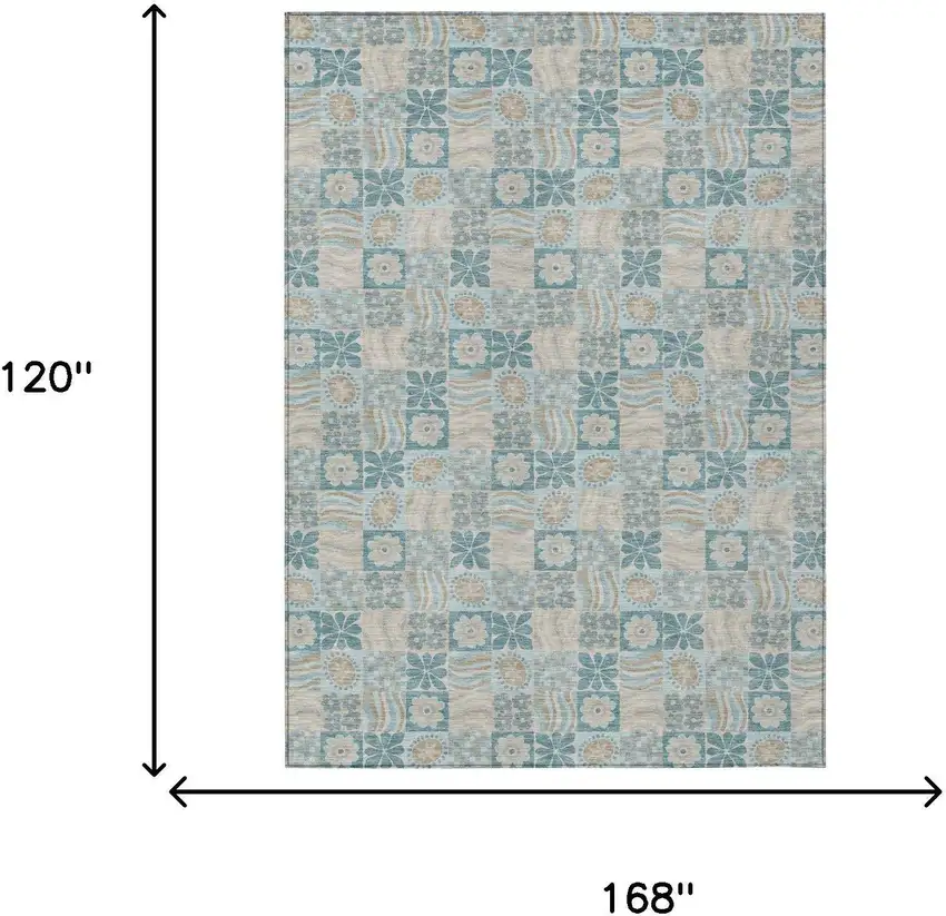 Teal Blue And Silver Floral Washable Indoor Outdoor Area Rug Photo 6