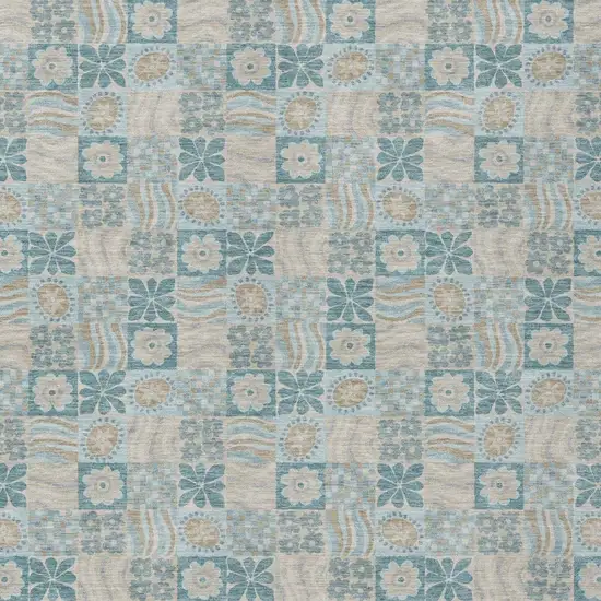 Teal Blue And Silver Floral Washable Indoor Outdoor Area Rug Photo 1