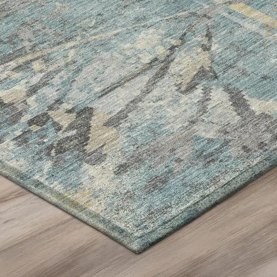 Teal Blue And Silver Floral Washable Indoor Outdoor Area Rug Photo 4