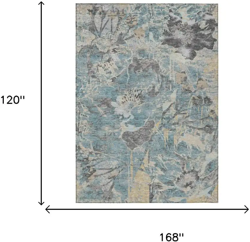 Teal Blue And Silver Floral Washable Indoor Outdoor Area Rug Photo 6