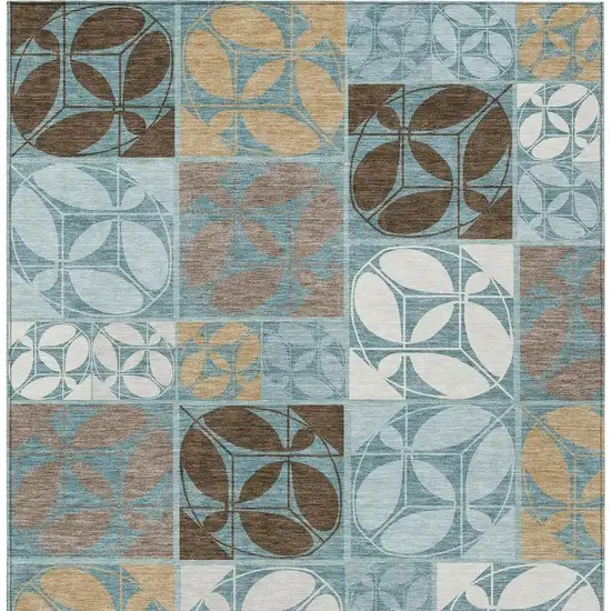Teal Blue And Silver Geometric Washable Indoor Outdoor Area Rug Photo 3