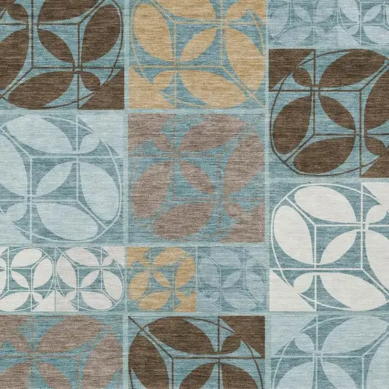 Teal Blue And Silver Geometric Washable Indoor Outdoor Area Rug Photo 2