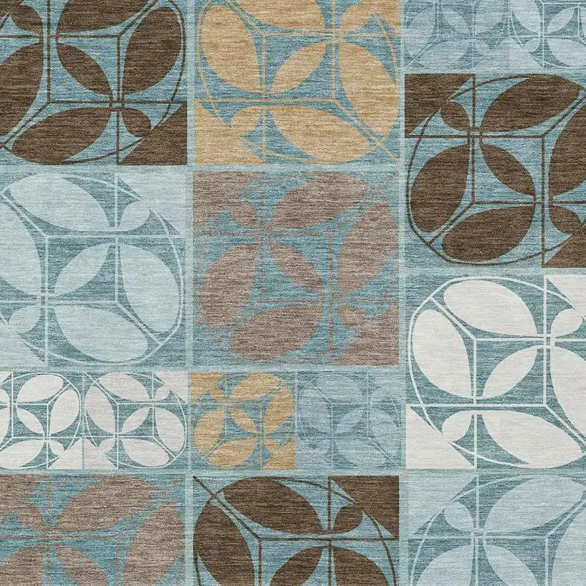 Teal Blue And Silver Geometric Washable Indoor Outdoor Area Rug Photo 2