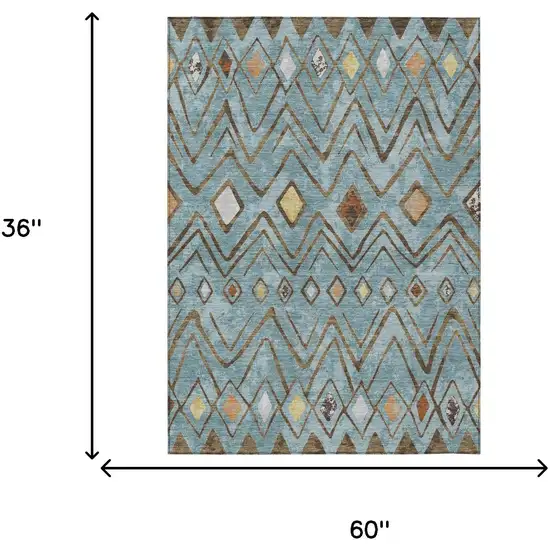 Teal Blue And Silver Geometric Washable Indoor Outdoor Area Rug Photo 7