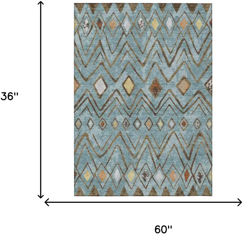 Teal Blue And Silver Geometric Washable Indoor Outdoor Area Rug Photo 7