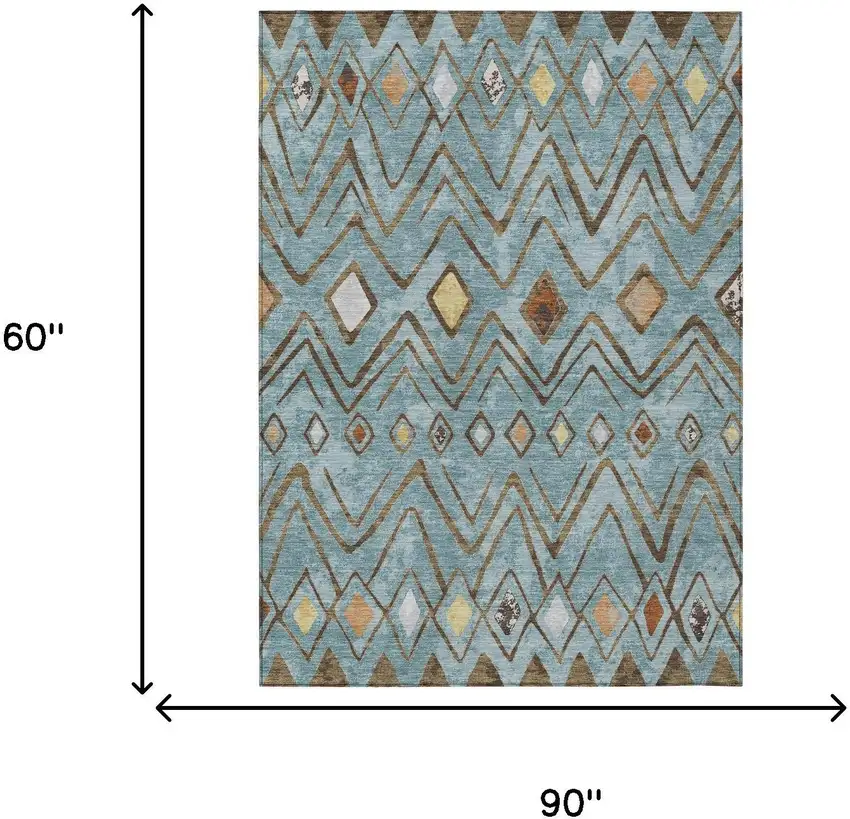 Teal Blue And Silver Geometric Washable Indoor Outdoor Area Rug Photo 7