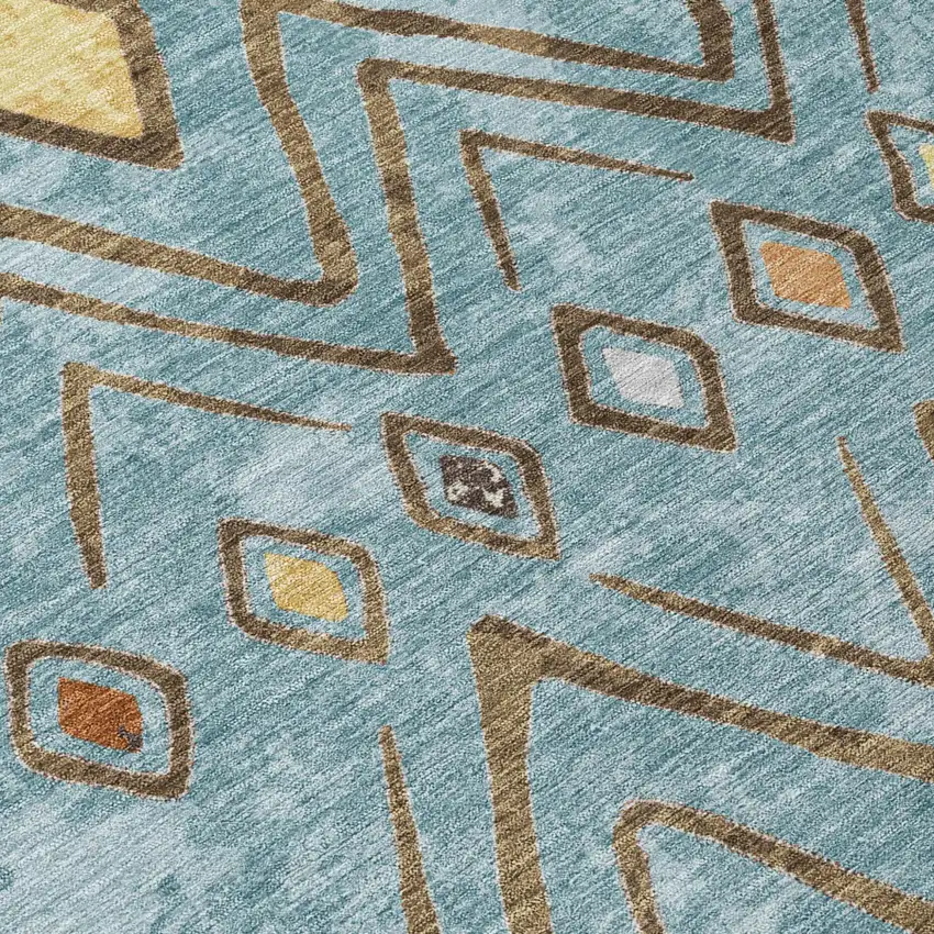 Teal Blue And Silver Geometric Washable Indoor Outdoor Area Rug Photo 6