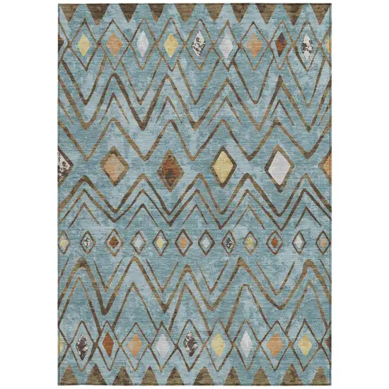 Teal Blue And Silver Geometric Washable Indoor Outdoor Area Rug Photo 4
