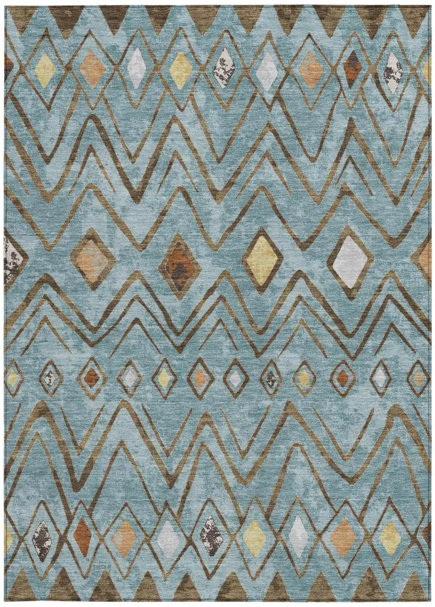 Teal Blue And Silver Geometric Washable Indoor Outdoor Area Rug Photo 4
