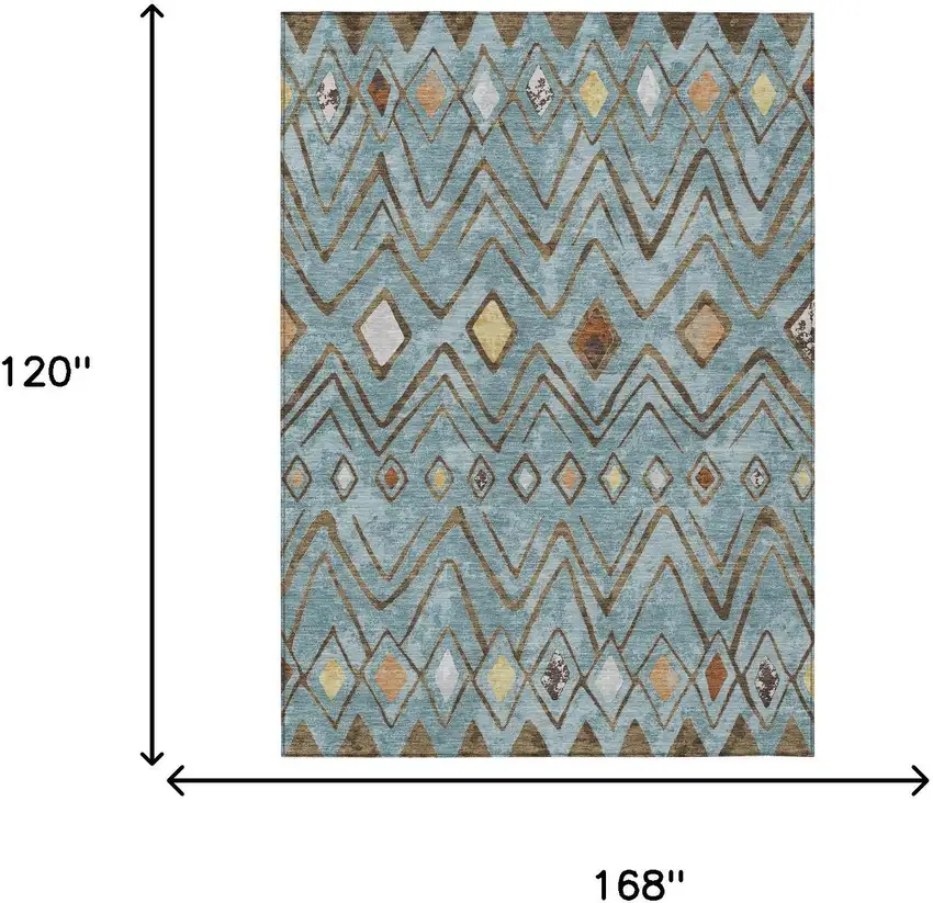 Teal Blue And Silver Geometric Washable Indoor Outdoor Area Rug Photo 7