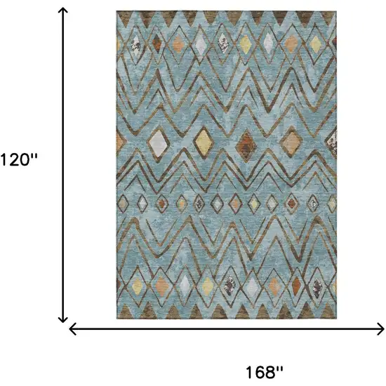 Teal Blue And Silver Geometric Washable Indoor Outdoor Area Rug Photo 7