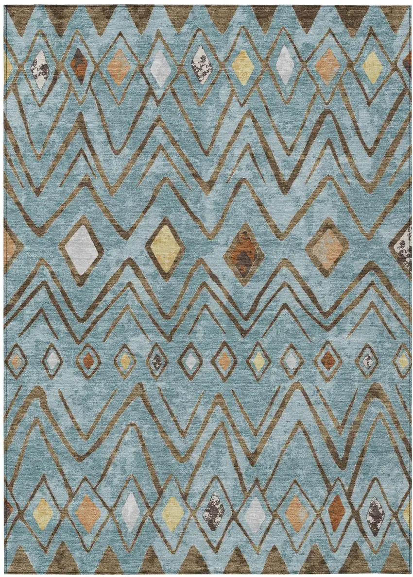 Teal Blue And Silver Geometric Washable Indoor Outdoor Area Rug Photo 2