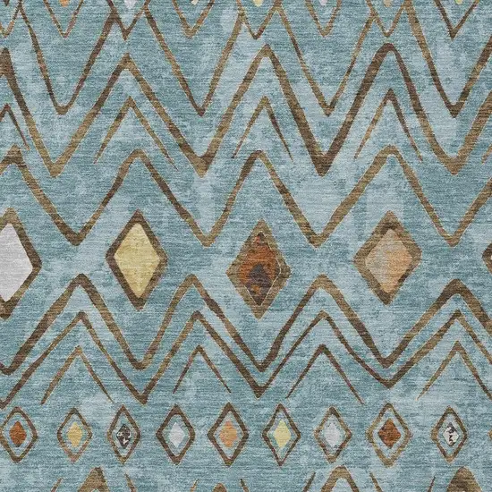 Teal Blue And Silver Geometric Washable Indoor Outdoor Area Rug Photo 3