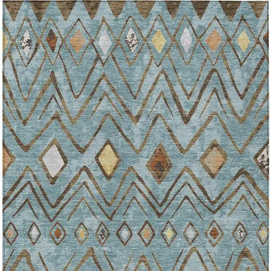Teal Blue And Silver Geometric Washable Indoor Outdoor Area Rug Photo 4
