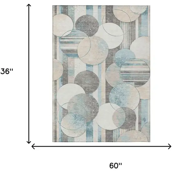 Teal Blue And Silver Geometric Washable Indoor Outdoor Area Rug Photo 5