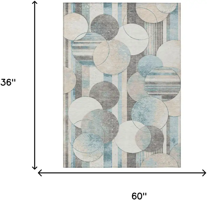 Teal Blue And Silver Geometric Washable Indoor Outdoor Area Rug Photo 5