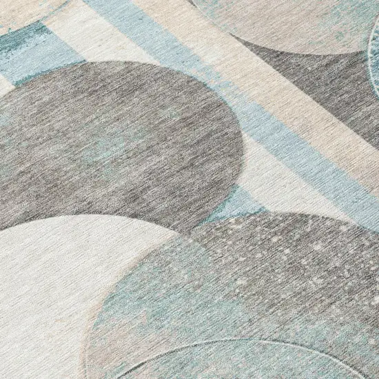 Teal Blue And Silver Geometric Washable Indoor Outdoor Area Rug Photo 4