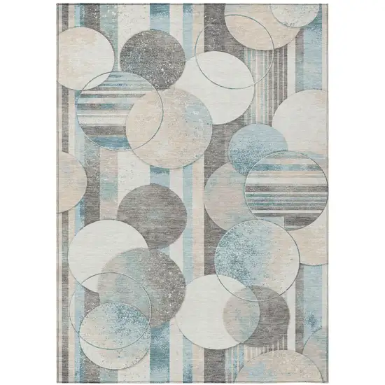 Teal Blue And Silver Geometric Washable Indoor Outdoor Area Rug Photo 2