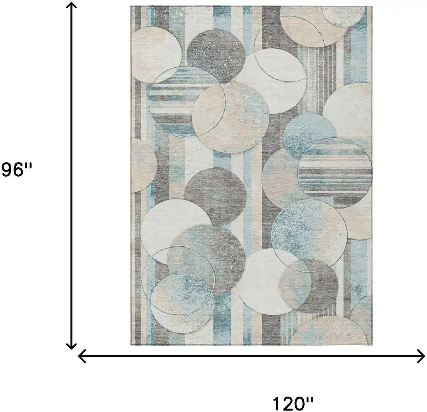 Teal Blue And Silver Geometric Washable Indoor Outdoor Area Rug Photo 5