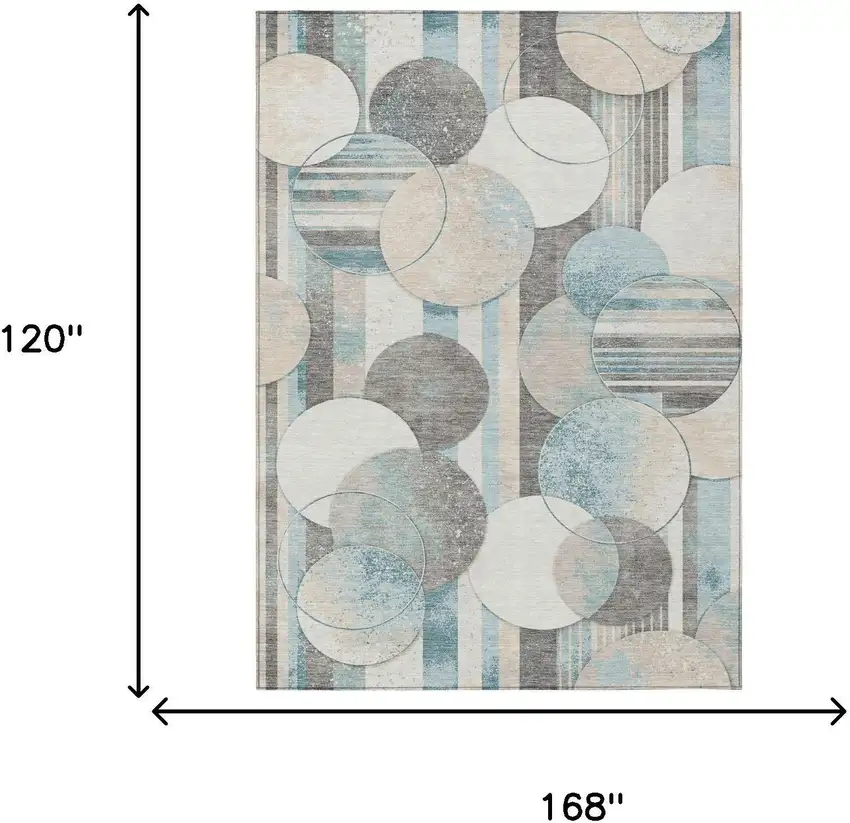 Teal Blue And Silver Geometric Washable Indoor Outdoor Area Rug Photo 5