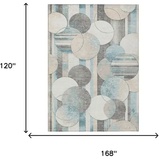 Teal Blue And Silver Geometric Washable Indoor Outdoor Area Rug Photo 5