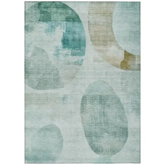Teal Blue And Silver Geometric Washable Indoor Outdoor Area Rug Photo 2