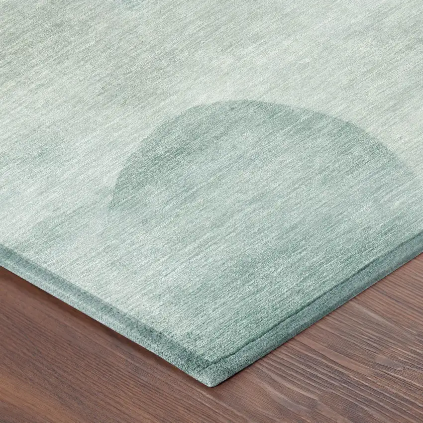 Teal Blue And Silver Geometric Washable Indoor Outdoor Area Rug Photo 3