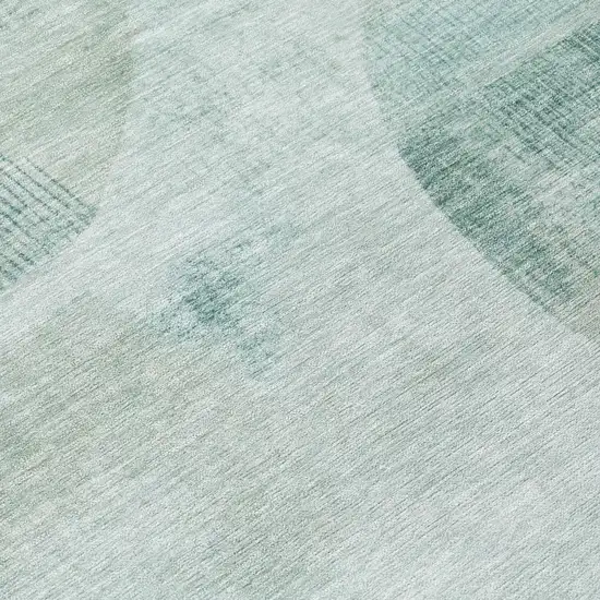 Teal Blue And Silver Geometric Washable Indoor Outdoor Area Rug Photo 4