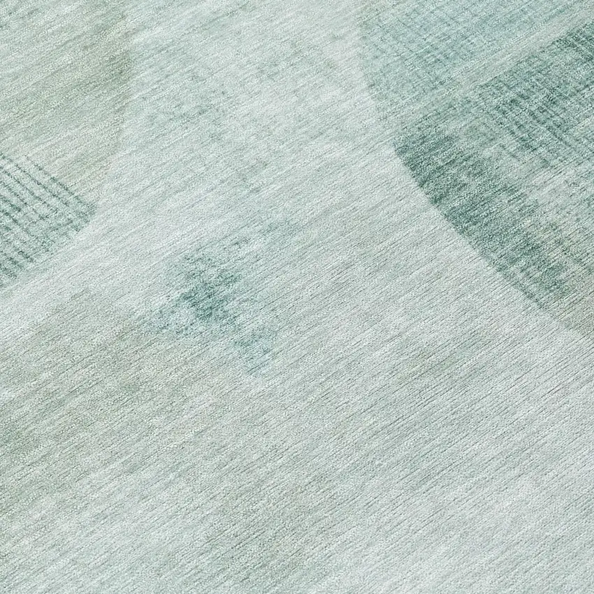 Teal Blue And Silver Geometric Washable Indoor Outdoor Area Rug Photo 4