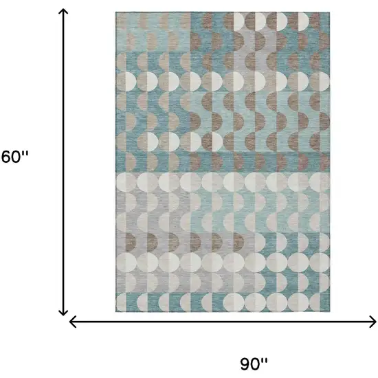 Teal Blue And Silver Geometric Washable Indoor Outdoor Area Rug Photo 5