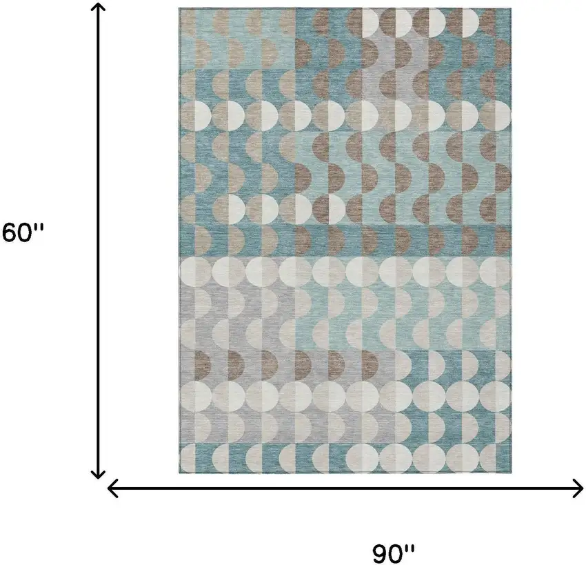 Teal Blue And Silver Geometric Washable Indoor Outdoor Area Rug Photo 5