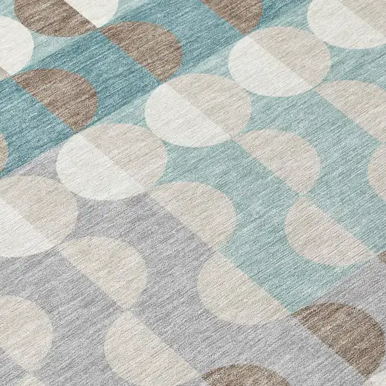 Teal Blue And Silver Geometric Washable Indoor Outdoor Area Rug Photo 4