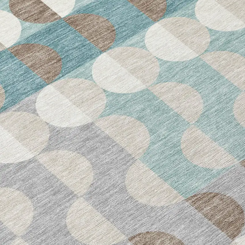 Teal Blue And Silver Geometric Washable Indoor Outdoor Area Rug Photo 4