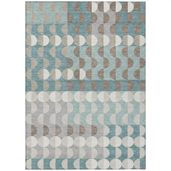 Teal Blue And Silver Geometric Washable Indoor Outdoor Area Rug Photo 2